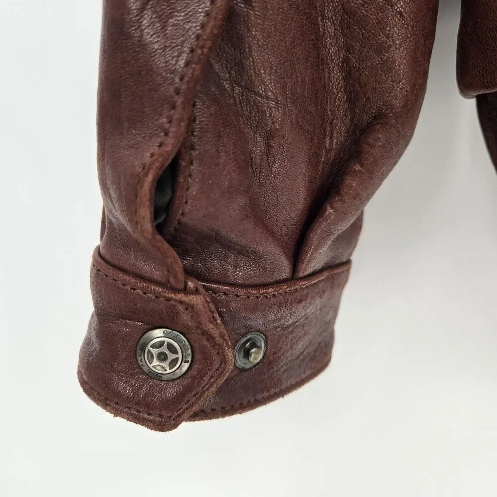 Vintage genuine lamb leather brown bomber jacket -‎ mens medium